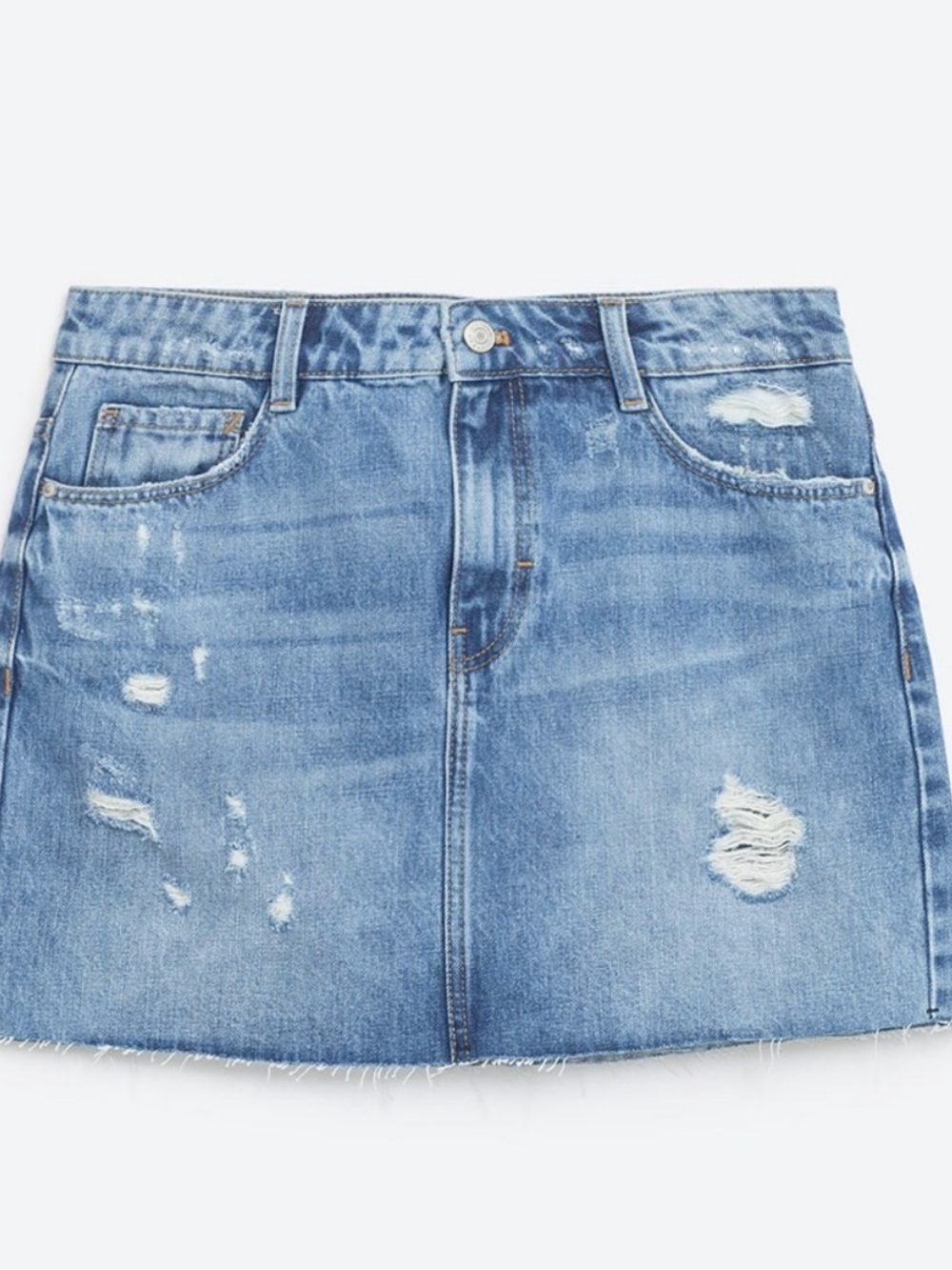 Zara Light Blue Distressed Denim Mini Skirt
